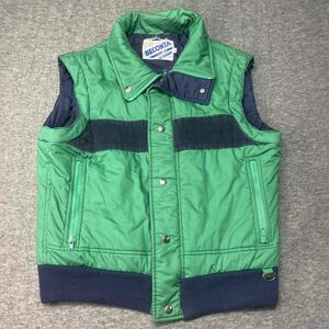 Vintage Beconita Vest M Green Navy Puffer Sleeveless Front Zipper Snap Buttons